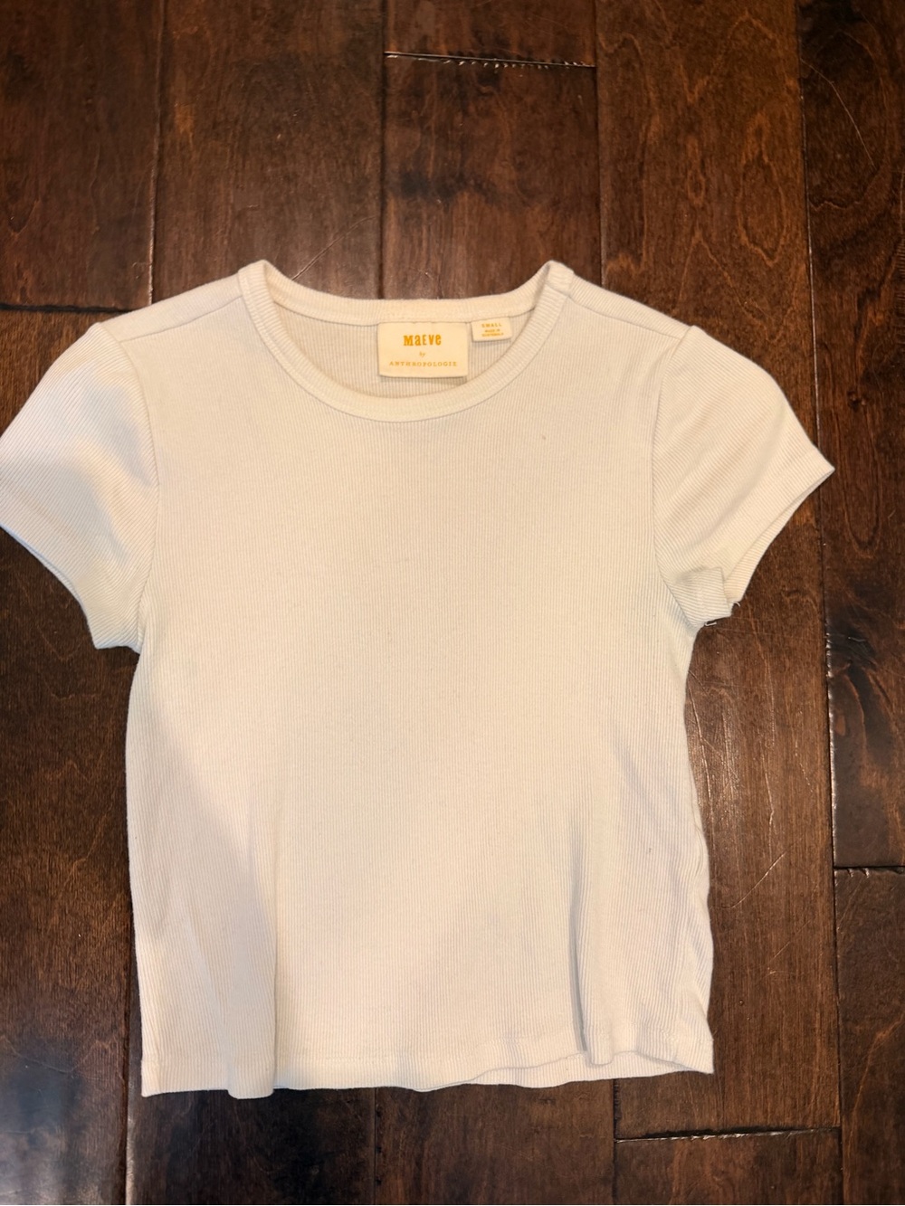 Maeve Cream Ribbed Short Sleeve Tee